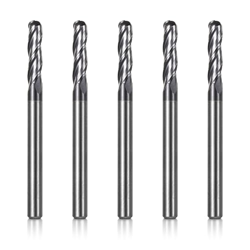 Genmitsu 5-teiliges Kugelkopf-End-Mills-Set für CNC-Fräsen, 1/8" Schaft aus Wolframstahl, CNC-Fräser mit 3-Zahn-Schnitzspitzen, Gesamtlänge 1-1/2”, TiAlN-beschichtet, 3BNB05 von sainsmart