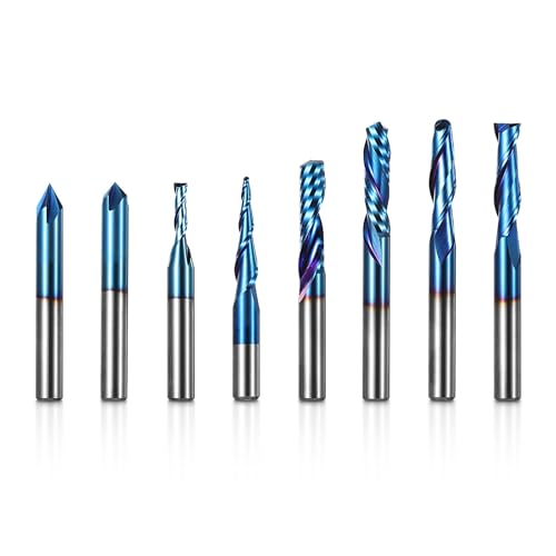 Genmitsu 8-teiliges Schaftfräser-CNC-Fräser-Set, CNC-Fräser-Set, 1/4-Zoll-Schaft, Wolframstahl, CNC-Fräser für Fräsmaschine mit blauer Nano-Beschichtung, MRBC08 von sainsmart