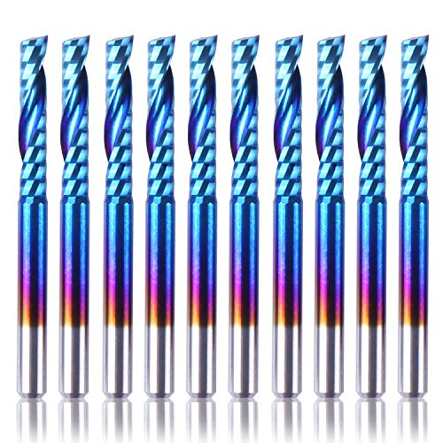 SainSmart Genmitsu 10Pcs Nano Blue Coat flache Nase Schaftfräser CNC Fräser, 1/8 "Schaft Spirale Upcut Einzel 1 Flöte Schaftfräser Set (3,175 x 17 x 38mm) von sainsmart