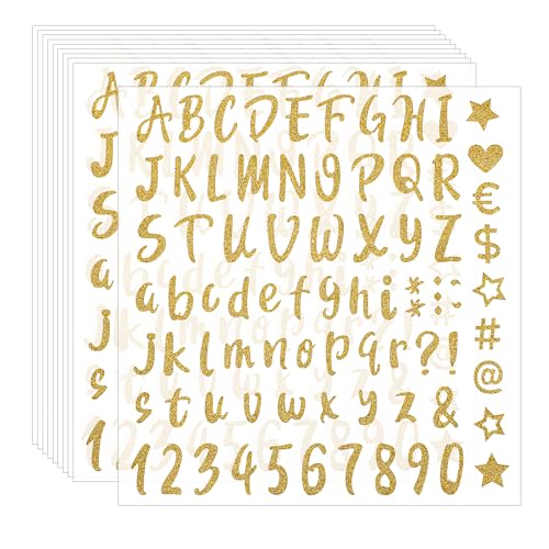 10 Blätter Buchstaben Aufkleber, Glitzer Buchstaben Selbstklebend Und Zahlen Sticker, Glitzer Selbstklebend Aufkleber Buchstaben für Hochzeitseinladung, Briefkasten DIY, Scrapbooking Und Mehr von salbsever