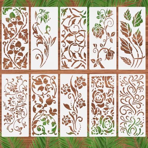 10 Stück Pflanzen Blumen Schablonen, Schablonen Wandgestaltung 30x13CM Wildblumen Schablonen Mixed Media Art Stencils für Malen DIY Geschenkkarten Scrapbooking Fotoalbum von salbsever