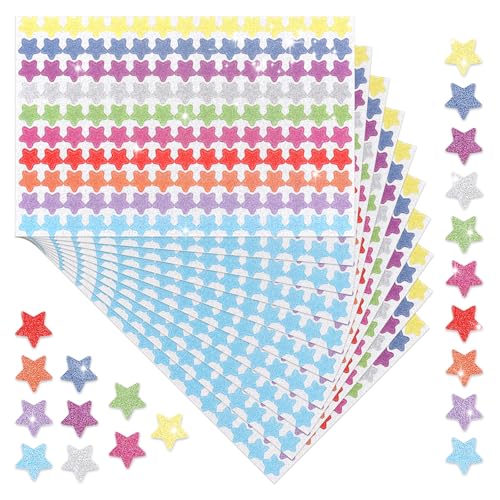 1500 Stück Glitzer Sticker Sterne Aufkleber 10 Farben 1 cm Bunte Belohnungssticker, Glitzer Sticker, Selbstklebende Glitzer Aufkleber für Lehrer Belohnung Kalende DIY von salbsever