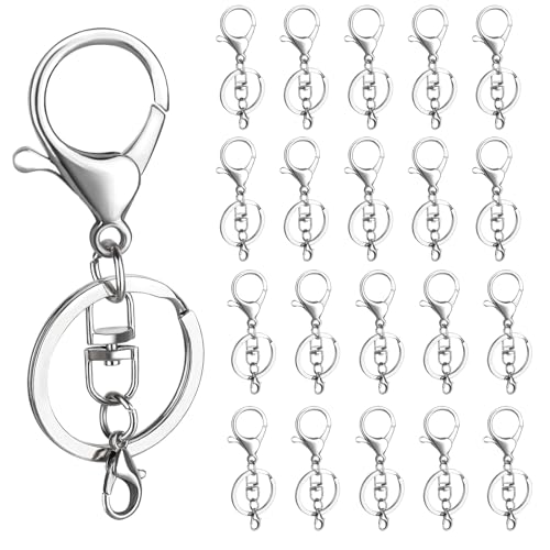 40 Stück Schlüsselanhänger Ringe Set, mit 20 Stück Schlüsselring mit Kette 20 Stück Schlüsselanhänger Karabiner Basteln Rchlüsselringe Ring, für DIY Handgemachtes Schmuck Schultertaschen Tragetaschen von salbsever