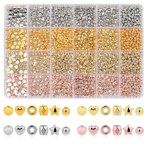 2160 Stück Beads for Jewellery Making Metallperlen Loose Round Spacer Perlen, Schmuckherstellung Zubehör Zwischenperlen für Armbänder, Armband Halskette Schmuck Dekorationen, Armband Halskette von salbsever