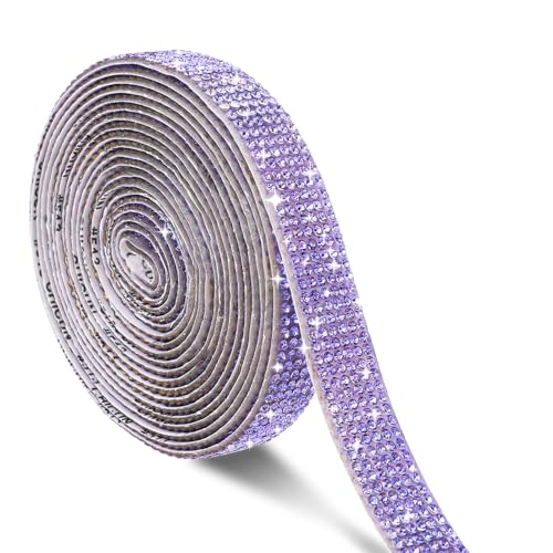 3 Yards Strassband Selbstklebend, Lila Strassband zum Aufnähen, Glitzerband Kristall Strass Diamant Band Diamant Bling Band Rolle, Dekoration Aufkleber für Handwerk Hochzeit Dekoration von salbsever