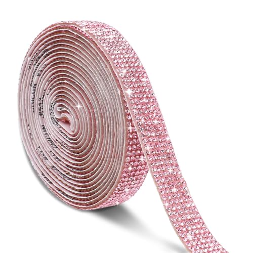 3 Yards Strassband Selbstklebend Rosa Strassband zum Aufnähen, Glitzersteine Selbstklebend Kristall Strass Diamant Band Diamant Bling Band Rolle, Dekoration Aufkleber für Handwerk Hochzeit Dekoration von salbsever