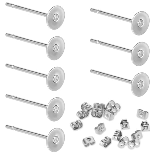 400 Stück Ohrstecker Rohlinge, Edelstahl Ohrringe, Hypoallergene Ohrstecker Mit Flachem Polster, Flache Runde Metall Ohrstecker, Ohrstecker Selber Machen, DIY-Schmuckherstellung, Silber 4 Mm von salbsever