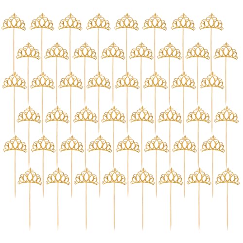 48 Stück Krone Cupcake Topper mit Goldenem Glitzer, Cupcake Dekorationen Party Dekorationen Prinzessinnen Party Dekorationen für Geburtstag, Hochzeit von salbsever