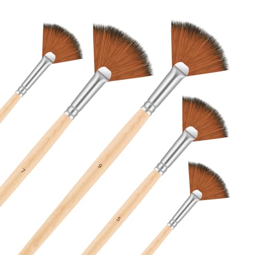 5 Stück Nylon Fächerpinsel zum Malen Langer, Fan Pinsel Set Künstlerpinsel Pinselset 5 Größen für Acrylmalerei, Aquarellmalerei, Ölmalerei, Gouachemalerei zum Füllen und Mischen für Anfänger von salbsever