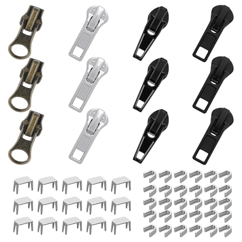 57 Stück Reissverschluss Reparatur Set, 5 Metall Reißverschluss Reparatur Set, ReißVerschluss Schieber, Reißverschluss Zipper, Ersatz Zipper für Jacken, Taschen, Mantel, Schlafsack von salbsever