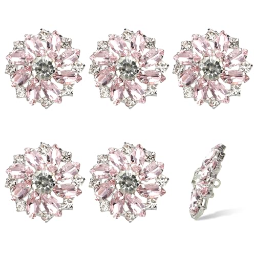 6 Stück 26 MM funkelnde Blumen-Strassknöpfe, Strassknöpfe, Kristalldekoration, DIY, dekorative Knöpfe für Bastelarbeiten, Hochzeit, Party, Outfits, Rosa Metallknöpfe Für Handwerks von salbsever