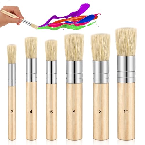 6 Stücke Schablonierpinsel, Holzschablonenpinsel Naturborsten Malpinsel Paint Brushes Pinsel Rund Borsten Malpinsel Borstenpinsel Set Für DIY Art Crafts Malschablone Ölmalerei von salbsever