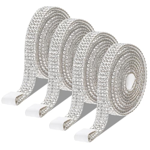 Selbstklebende Strassband, 4 Rollen Glitzerband Strassband DIY Strass Diamant Band mit 9 mm Strass für Kunsthandwerk Aufnähen von salbsever