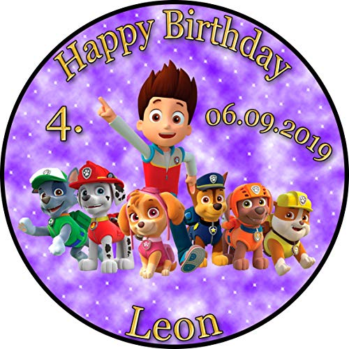 sales-world24 Tortenaufleger Fototorte Tortenbild Kindergeburtstag Paw Patrol PP02 (Zuckerpapier) Rund 14 cm Ø ohne Banner & Foto Violett von sales-world24