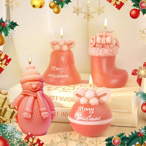 Sancuanyi 4 Stück Kerzenform Silikon Weihnachten,3D Silikonform Weihnachten Schneemann Weihnachtsmann Set,Kerzenformen Zum Gießen Für Kerzen, Aromatherapie,Seife, Handwerk von sancuanyi