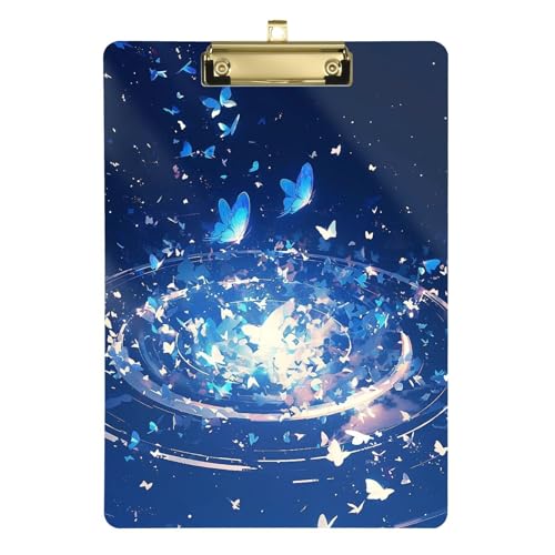 Blaue Wassertropfen-Schmetterlings-Automobil-Klemmbrett Hartplatte Stillbinder Klemmbrett für Fußball-LKW-Fahrer, Größe 22,9 x 30,5 cm von sanluoli