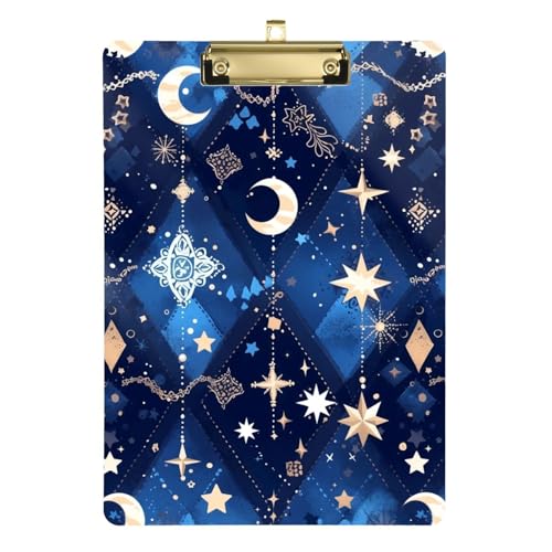 Blue Moon Stars Plaid Side Klemmbrett Standardloch pt Klemmbrett für Klassenzimmer Zubehör für Lehrer Elementary Größe 9 x 12 von sanluoli