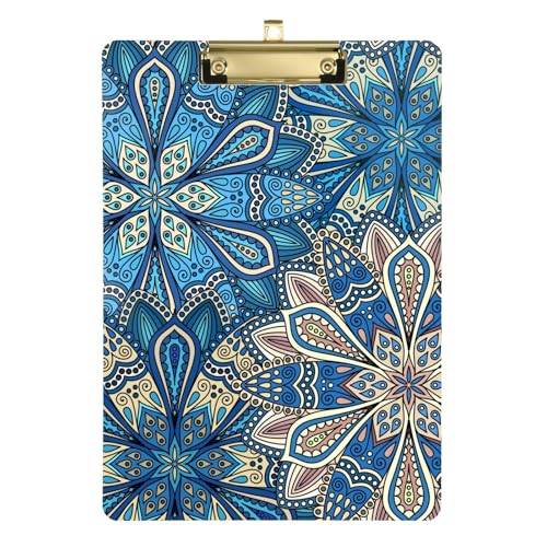 Bohemia Tribe Flroal Blue Gorgeous Padfolio Klemmbrett Ordner Transparent Klemmbrett Klemmbrett Klemmbrett für Lehrer Portfolio Klemmbrett Größe 22,9 x 30,5 cm von sanluoli