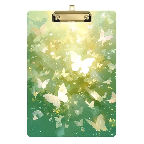 Green Whie Butterfly Dreamy Klinisches Klemmbrett, Krankenpflege, transparent, großes Klemmbrett für Softball-Trainer, Klemmbrett, Lehrer, Größe 22,9 x 30,5 cm von sanluoli