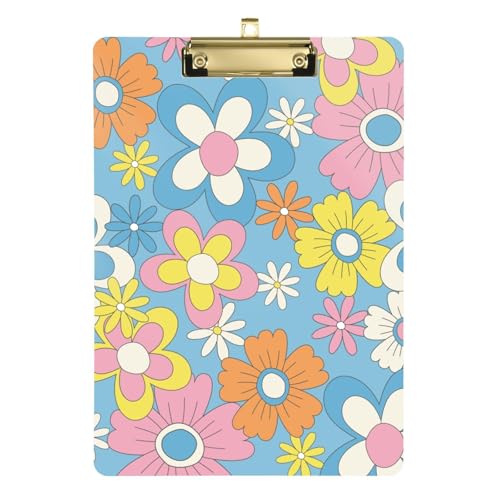 Klemmbrett mit Retro-Blumen, Social Media, wasserdicht, Hartfaser-Klemmbrett für Klassenzimmer, Zubehör für Lehrer, Grundschule, Größe 22,9 x 30,5 cm von sanluoli