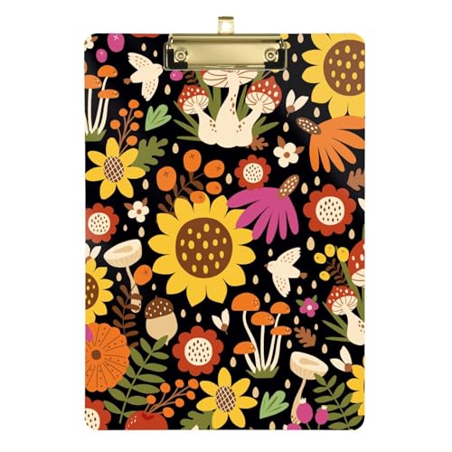 Klemmbrett mit goldenem Sonnenblumen-Blumenmuster, Herbstmuster, transparent, für Kinderkrankenschwestern, für Lehrer, Krankenpflege, Größe 22,9 x 30,5 cm von sanluoli