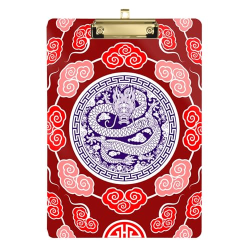 Mini-Klemmbrett-Set mit chinesischem Drachen-Druck, Standard-Loch-Bild-Clipbretter für Volleyball-Baseball-Trainer, Größe 22,9 x 30,5 cm von sanluoli