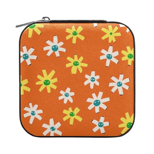 sanluoli Orange Art Sonnenblumen-Schmuck-Reise-Etui, Mini-Aufbewahrungs-Organizer, Schmuckschatulle für Damen, tragbar für Frauen von sanluoli