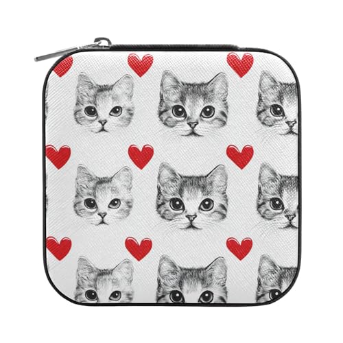 sanluoli Schmuckschatulle mit niedlichem Cartoon-Motiv, zum Valentinstag, schwarze Katze, Reise-Schmuck-Organizer, Schmuckkoffer für Damen, tragbar für Frauen von sanluoli