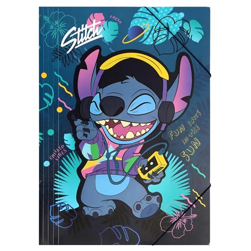 DISNEY Stitch Bunte A3 Kindermappe mit Gummiband, Kunststoff, stabil, Schulmappe von sarcia.eu