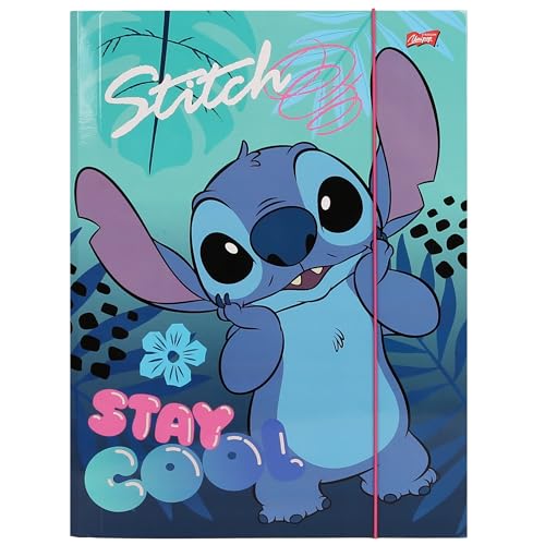 DISNEY Stitch Mappe mit Gummiband, für Kinder, Schulmappe, Bunte A4 (Blau) von sarcia.eu