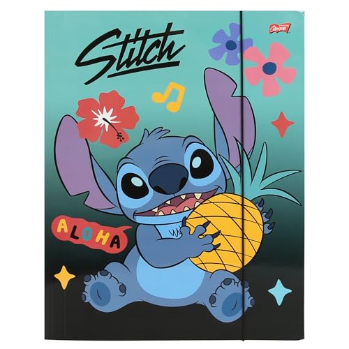 DISNEY Stitch Mappe mit Gummiband, für Kinder, Schulmappe, Bunte A4 (Grün) von sarcia.eu