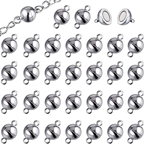 30 Stück Magnetverschlüsse für Ketten, Kettenverschluss Runde, Schmuck Magnetverschluss, Ketten Verschlüsse, Magnetverschluss für Armband, für Halskette Armband Machen, 8mm, Silber von scalingscal