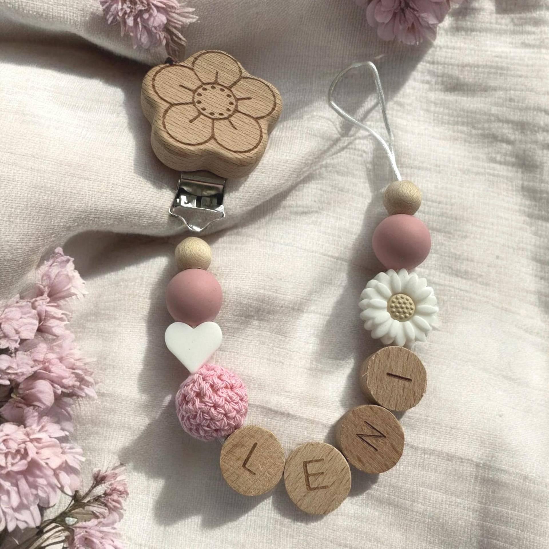 Schnullerkette Mit Namen Blume Junge Mädchen Baby Babyzubehör Personalisiert Personalisierte Geschenk Zur Geburt Taufe von schnullerzauber1