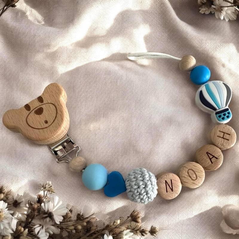 Schnullerkette Mit Namen Junge Mädchen Ballon Baby Babyzubehör Personalisiert Personalisierte Geschenke Newborn Blau Rosa Bunt von schnullerzauber1