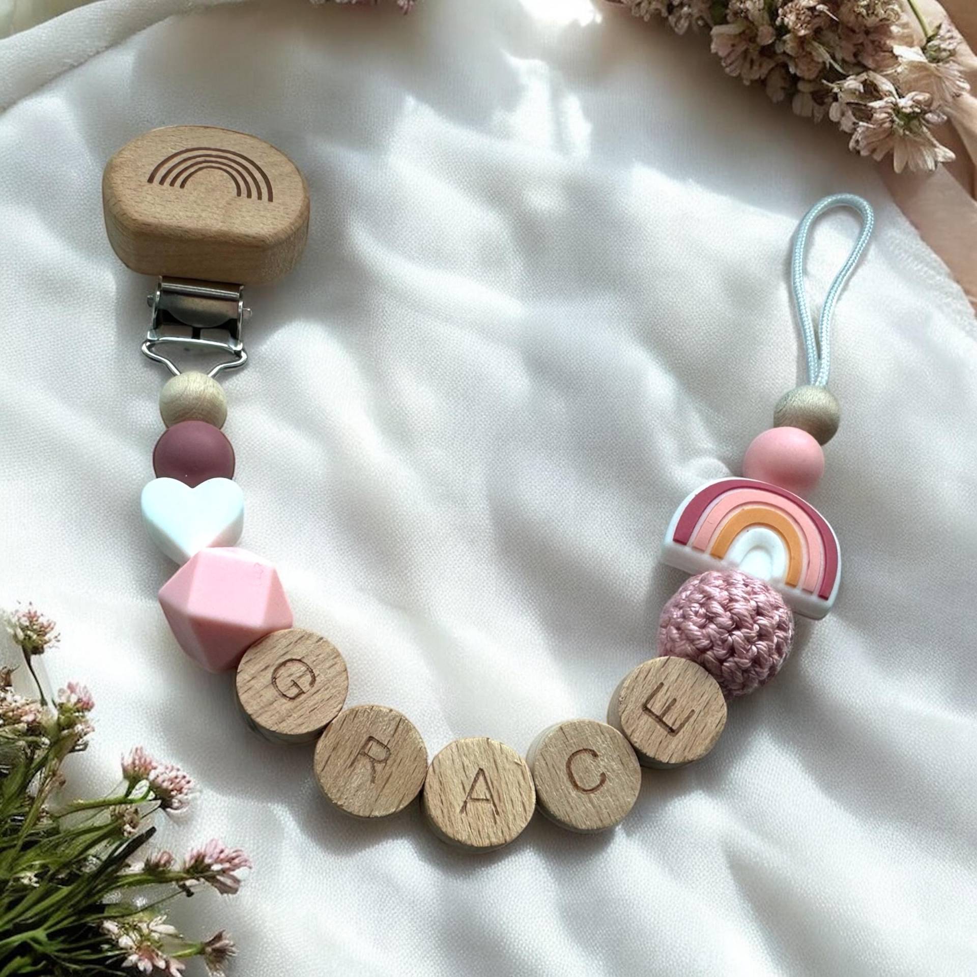 Schnullerkette Mit Namen Regenbogen Junge Mädchen Baby Personalisiert Personalisierte Geschenke Newborn Blau Geschenk Zur Geburt Taufe von schnullerzauber1