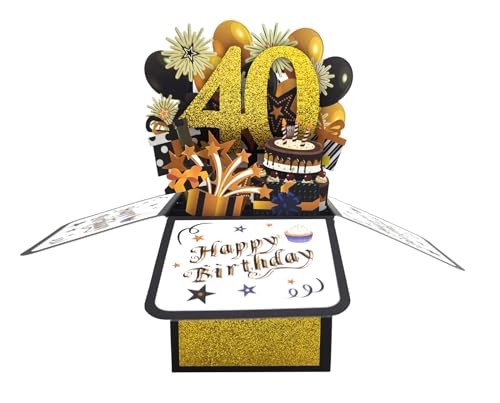 scicent Geburtstagskarte 40. 3D Pop Up Geburtstag Karten 40. Schwarze Gold Grußkarte Glückwunschkarte zum Geburtstagskarten Klappkarte Happy Birthday Karte - 20324 von scicent