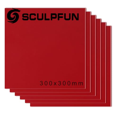 sculpfunDIY 6 Stück lasergravierte MDF-Platten 300 x 300 mm, beidseitig rot, 3 mm stark, Rot zum Gravieren, Beschriften, Bemalen und Dekorieren Geeignet Lasergraviermaschinen, CO2-Schneidemaschinen von sculpfunDIY