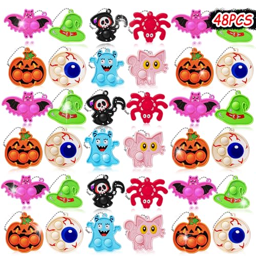 Fidget-Spielzeug für Halloween, Mini-Pop-Blasen mit Schlüsselanhänger, Schulklassenzimmer, Preisbox, Fidget-Spielzeug für Kinder, Kleinkinder, Erwachsene, Geschenktütenfüller, Schatztruhe, von sdatoy