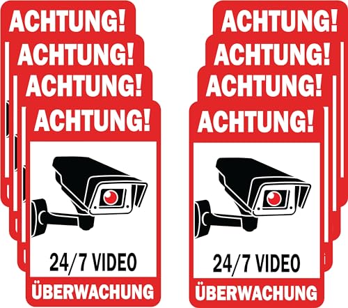 Aufkleber Videoüberwachung - Schild - Hinweisschild - Warnschild - Achtung Videoüberwachung für Fenster und Türen von seemy