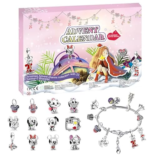 Weihnachts Adventskalender Armband 2024 für Mädchen Kinder, 24 Tage Weihnachts Countdown Kalender, DIY Cartoon Anime Figuren Schmuckherstellungsset, kreatives Geschenk für Tochter, Nichte von seeykey