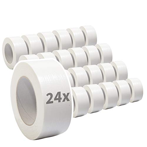 24 Rollen Premium Gewebeband | Panzertape | Panzerband | Gaffer Tape | Klebeband | 50mm x 50m, Farbe:weiß von selmundo