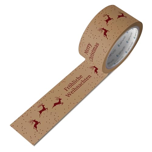 Weihnachten Papier-Packband | Klebeband Weihnachtsgeschenke | Geschenkband, 50mm x 50m, Farbe:braun von selmundo