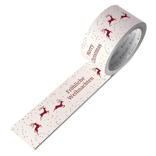 Weihnachten Papier-Packband | Klebeband Weihnachtsgeschenke | Geschenkband, 50mm x 50m, Farbe:weiß von selmundo