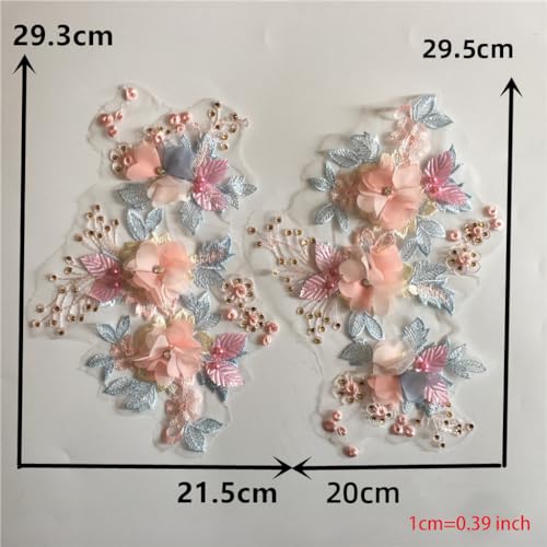 1 Paar Kunstperlen 3D-Blumen Spitzenbesatz bestickte Applikation Ausschnitt Hochzeitskleid Nähen Handwerk Dekoration von seluluory