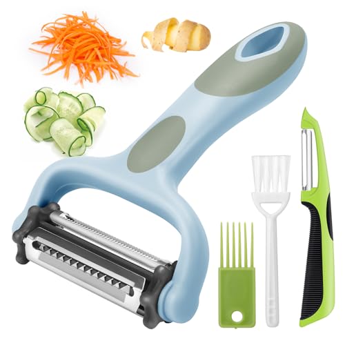 Senbowe Julienne-Schäler, Kartoffel-Gemüseschäler für Küche, I und Y Kartoffelschäler für Apfel, Obst, Karotte, Zucchini, Gurke, Gemüse, 3-in-1-Klingen-Dreh-Design mit Julienne-Schäler, von senbowe