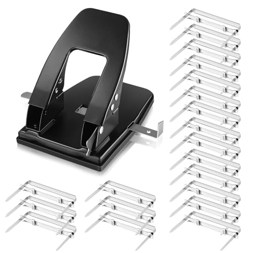 Duty 2-Lochstanzer mit 100 Papierverschlüssen, Papierstanzer und Metallzinkenverschlüssen, Kombi-Set für Papier-Aktenordner, gepolsterter Griff, Kapazität 30 Blatt von senylanhxy