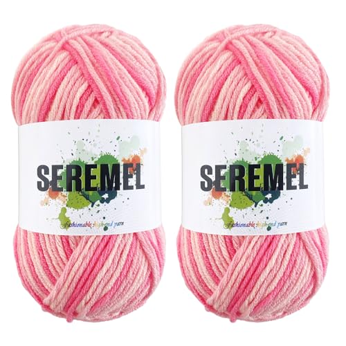 seremel 48 g reines Acrylgarn, 2 Stück farbiges, raumgefärbtes Garn, 5 Stränge gedreht, 128 m Häkelgarn zum Stricken und Häkeln, DIY-Projekte (Rosa) von seremel