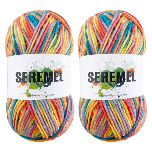 seremel 48 g reines Acrylgarn, 2 Stück farbiges, raumgefärbtes Garn, 5 Stränge gedreht, 128 m Häkelgarn zum Stricken und Häkeln, DIY-Projekte (mehrfarbig) von seremel