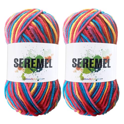 seremel 48 g reines Acrylgarn, 2 Stück farbiges, raumgefärbtes Garn, 5 Stränge gedreht, 128 m Häkelgarn zum Stricken und Häkeln, DIY-Projekte (mehrfarbig, rot) von seremel