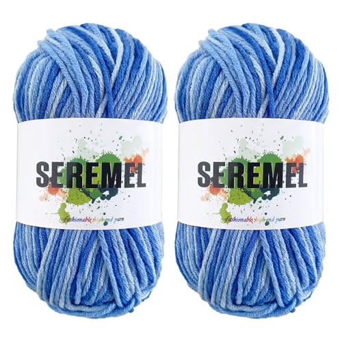 seremel 48 g reines Acrylgarn, 2 Stück farbiges, raumgefärbtes Garn, 5 Stränge gedreht, 128 m Häkelgarn zum Stricken und Häkeln für DIY-Projekte (Himmel) von seremel